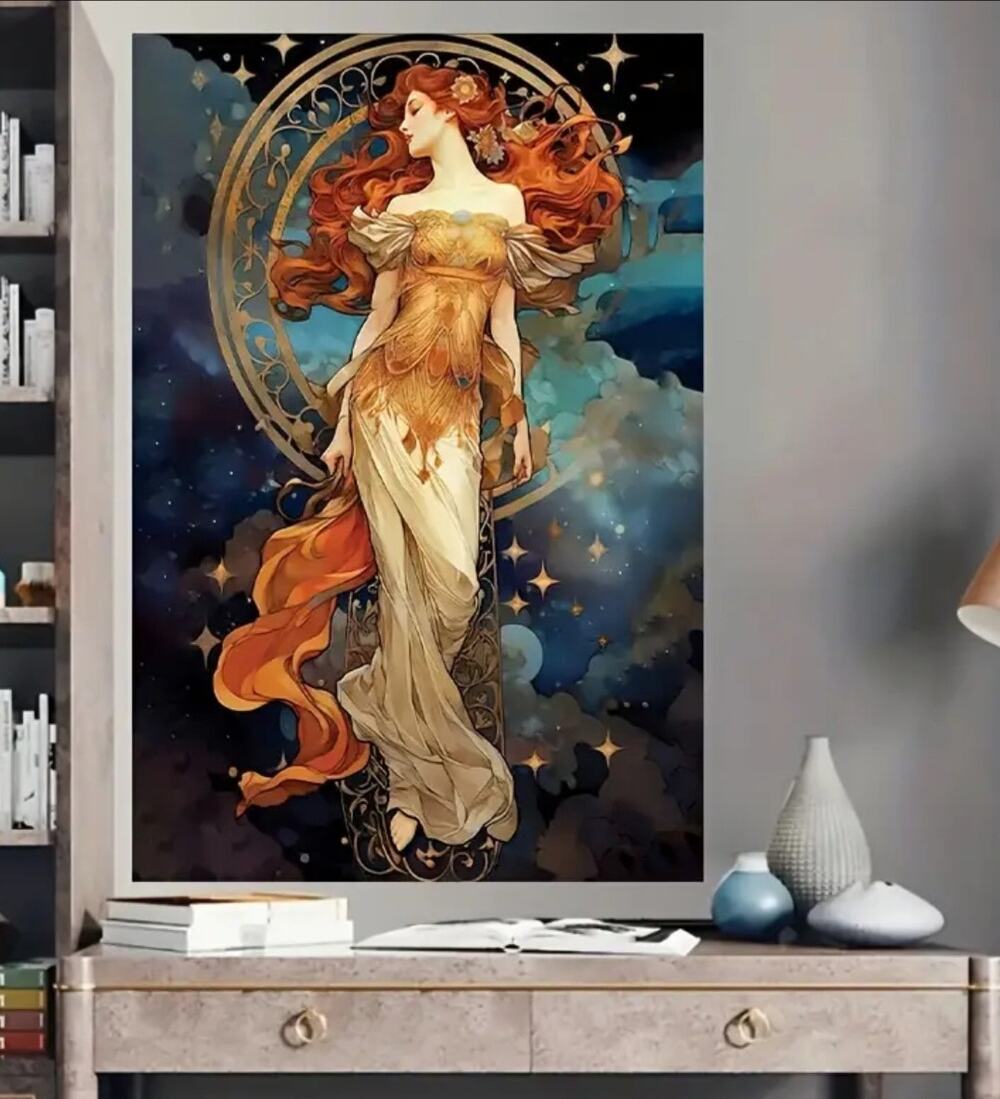 Red Haired Goddess Canvas Art Print 12"×16" Art Nouveau Celestial Elegant